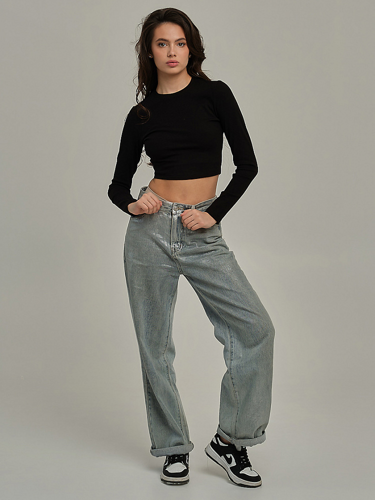 Лонгслив трикотажный в рубчик Basic Черный_11048