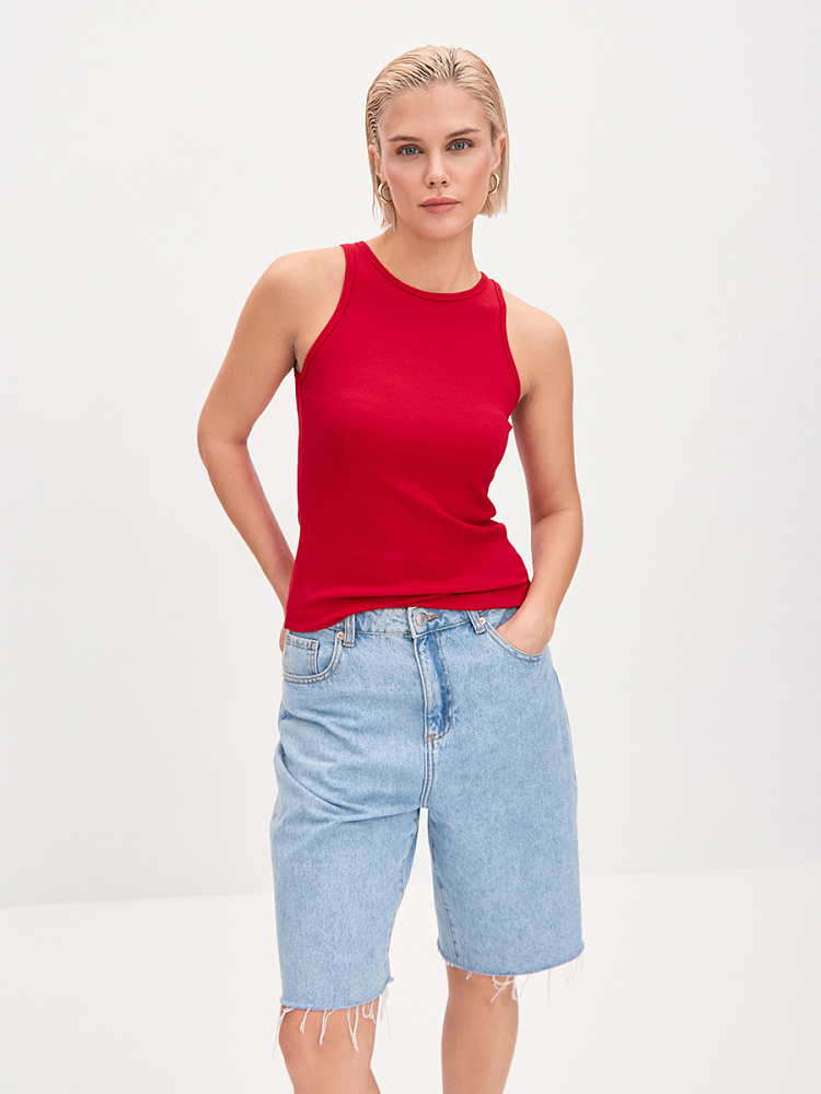 Майка Американка трикотажная в рубчик Basic Красный_13690