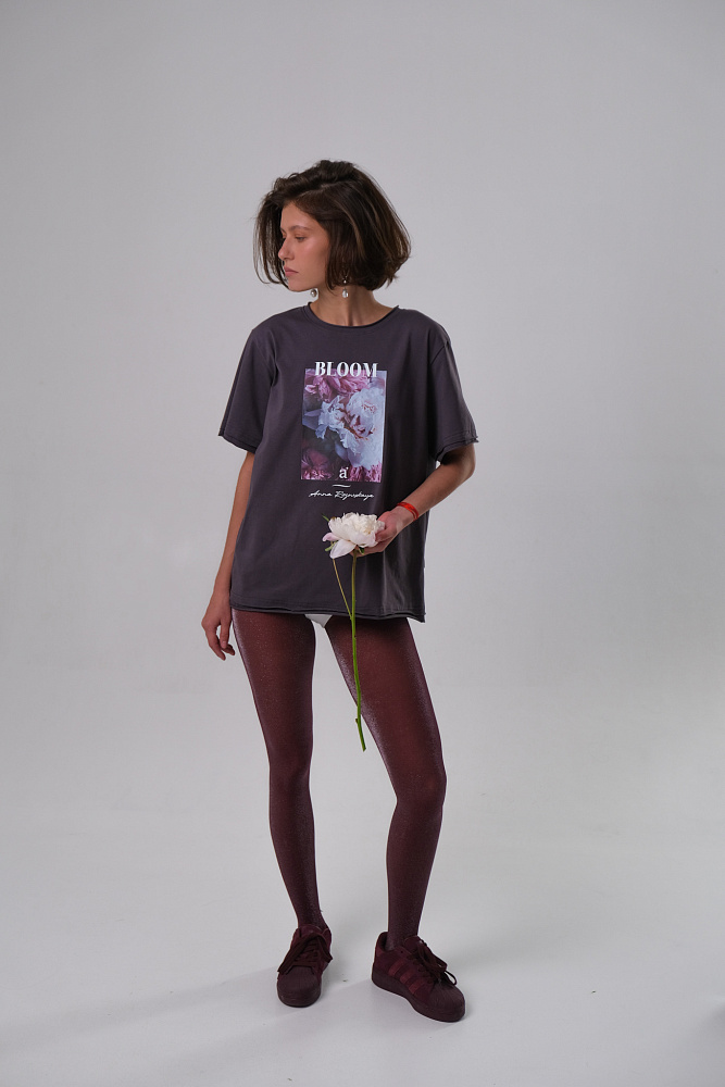 Футболка оверсайз с принтом Flowers Графит_10243