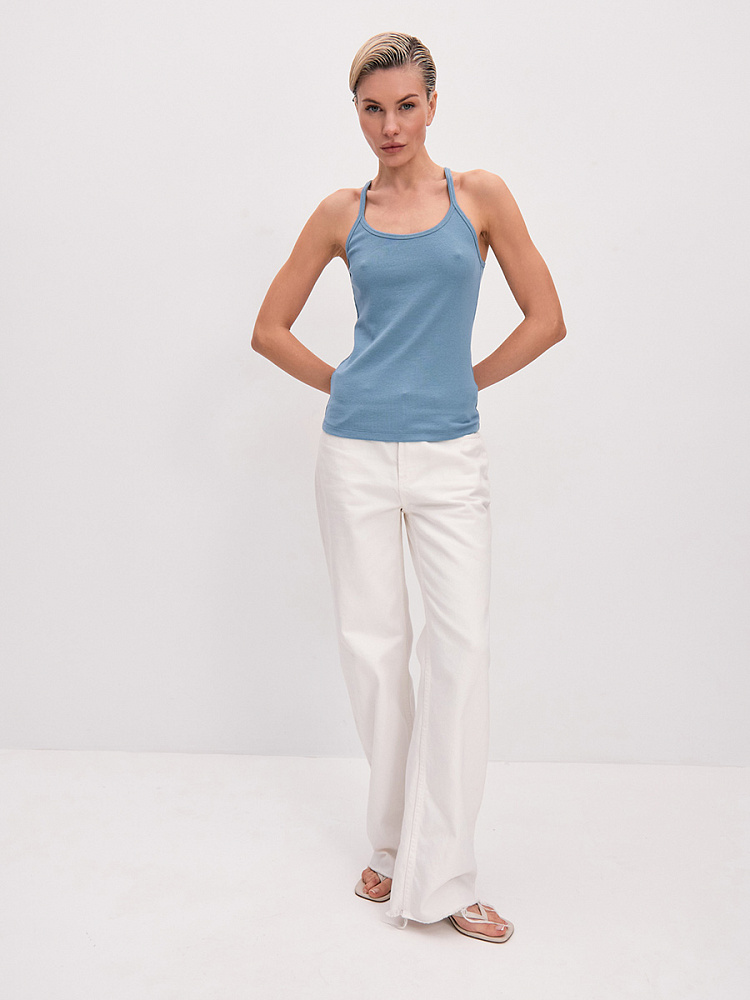 Майка трикотажная в рубчик Basic Дымчато-голубой_13983