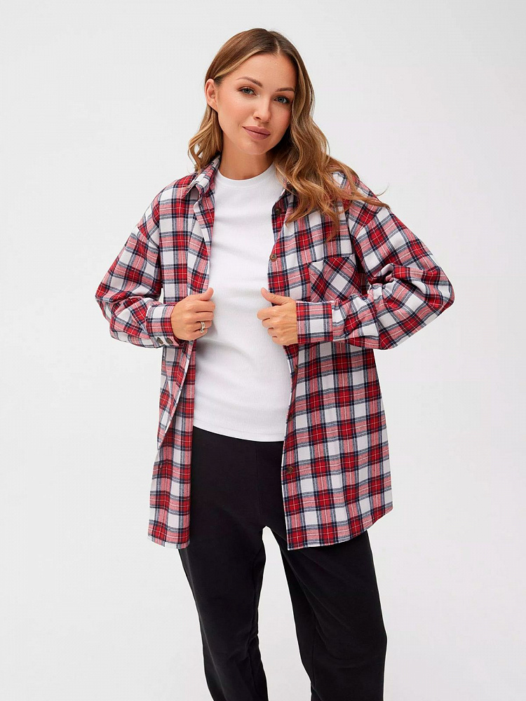 Рубашка с длинным рукавом из хлопка City Красная клетка_11594
