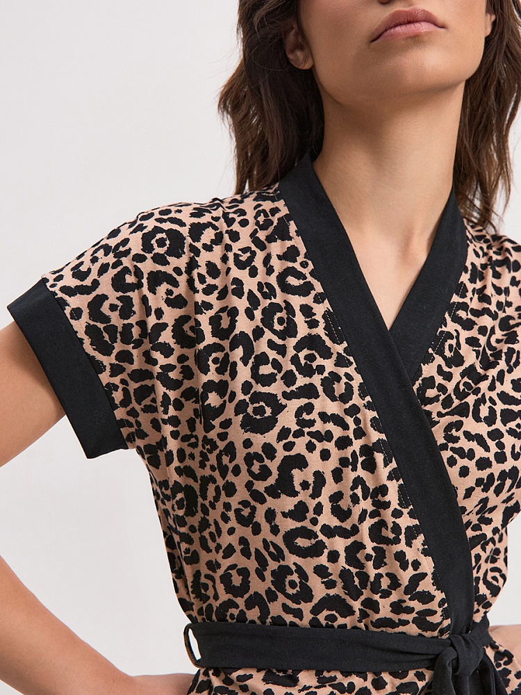 Халат из хлопка с поясом Cozy time Леопардовый_16270