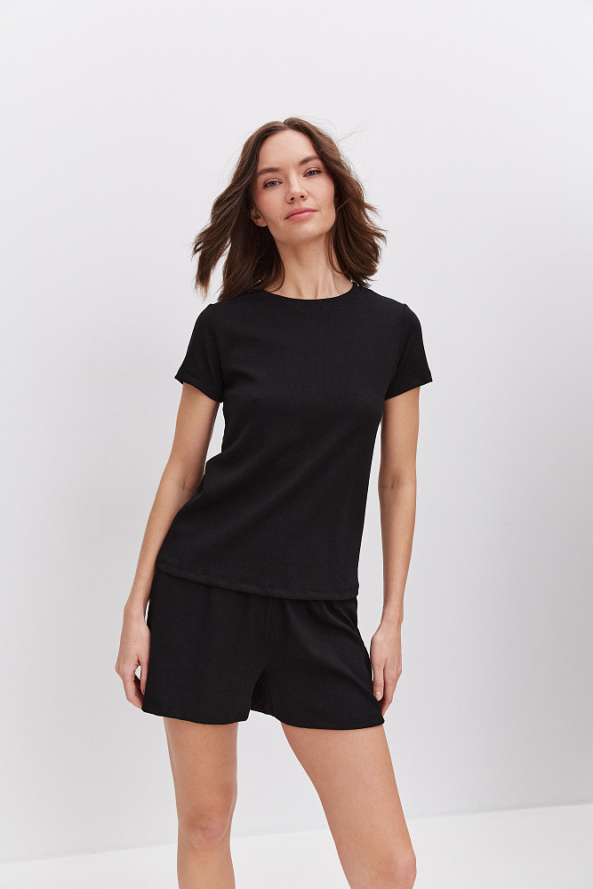 Пижама трикотажная из рубчика, комплект Basic Черный_10969