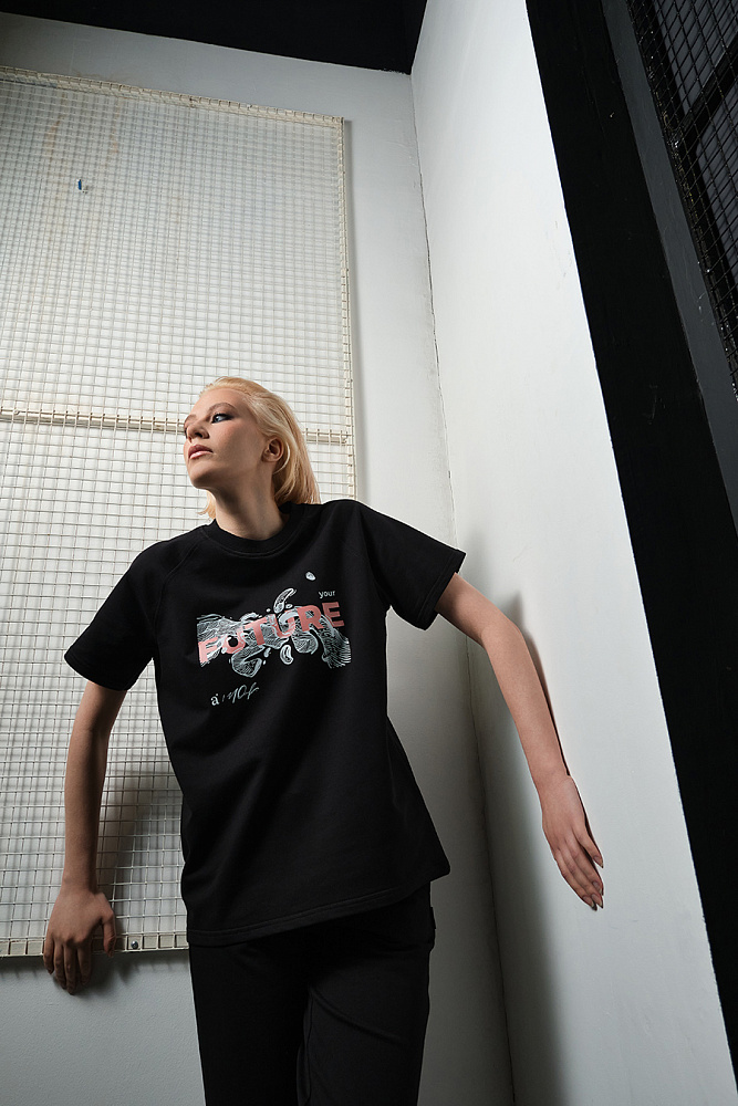 Футболка из футера двунитки с принтом Art moment Черный/Future_15283