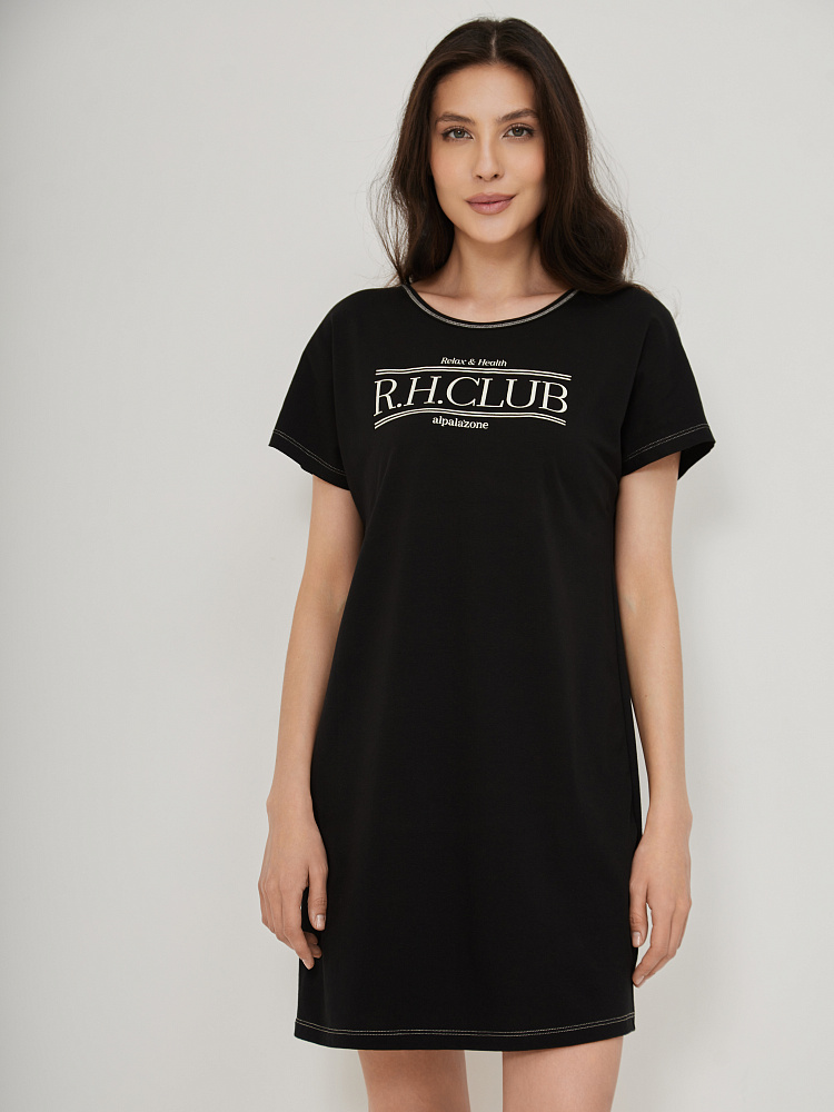 Платье сорочка с принтом и вырезом на спине  Medea Черный_12918