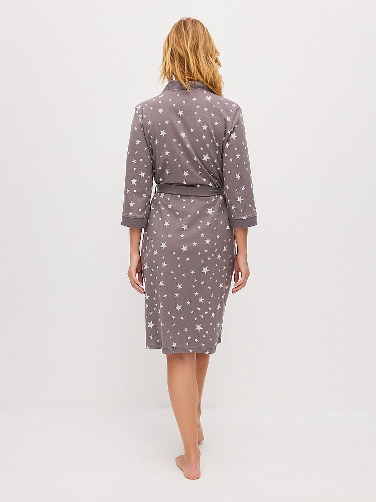 Халат из хлопка с поясом Cozy time Серый/Звезды_11258