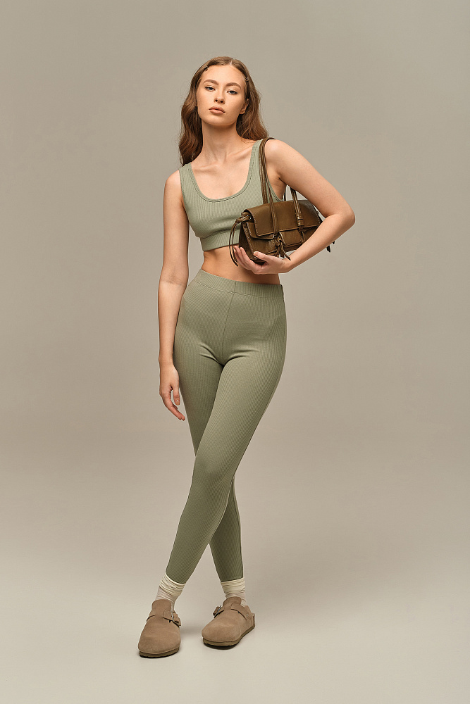 Леггинсы трикотажные в рубчик Flat Олива_15776