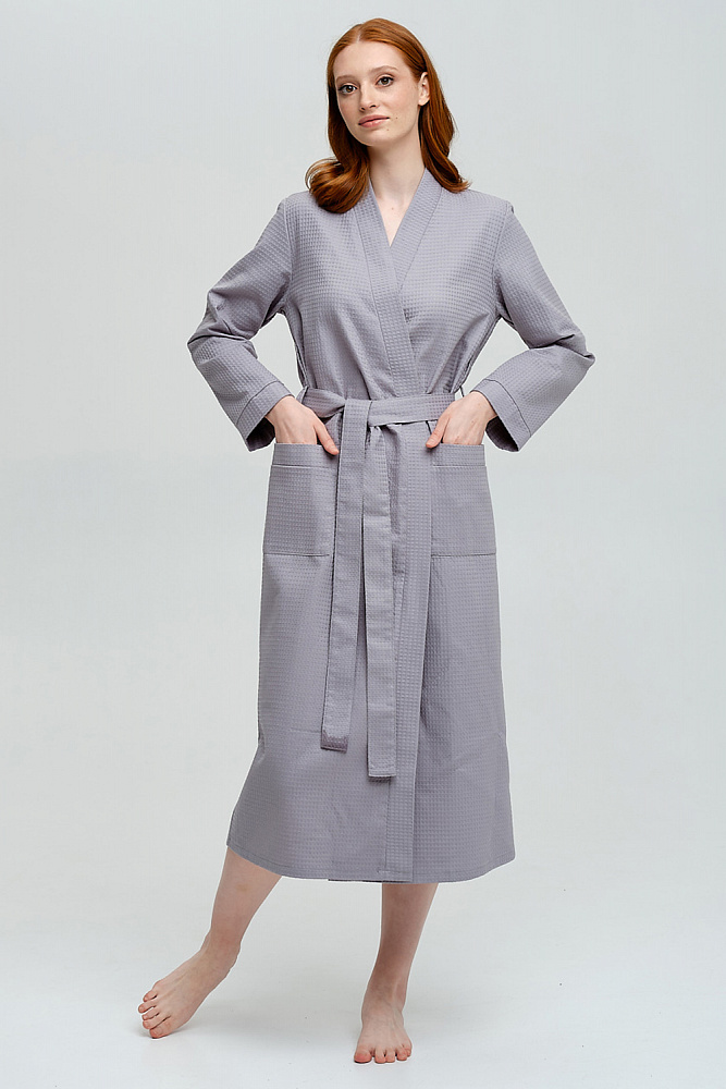 Халат вафельный из хлопка Laura Серый_8656
