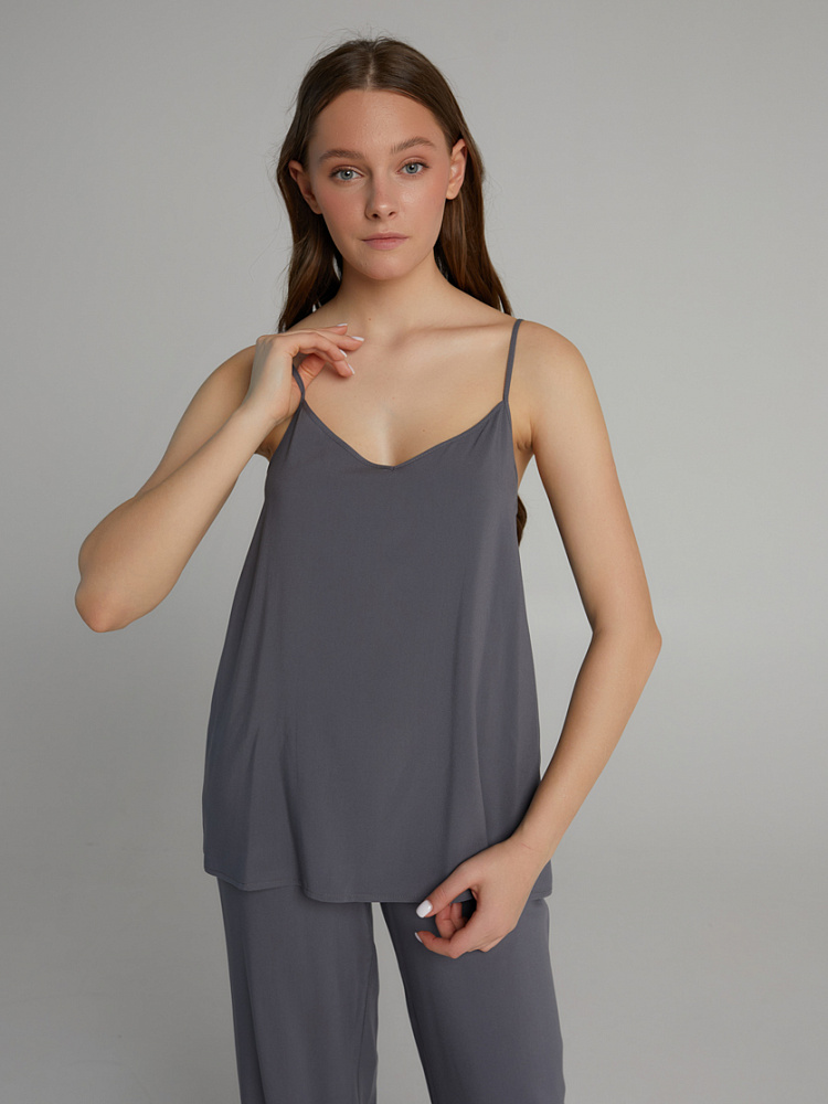 Топ из струящегося штапеля Pretty Стальной_10148