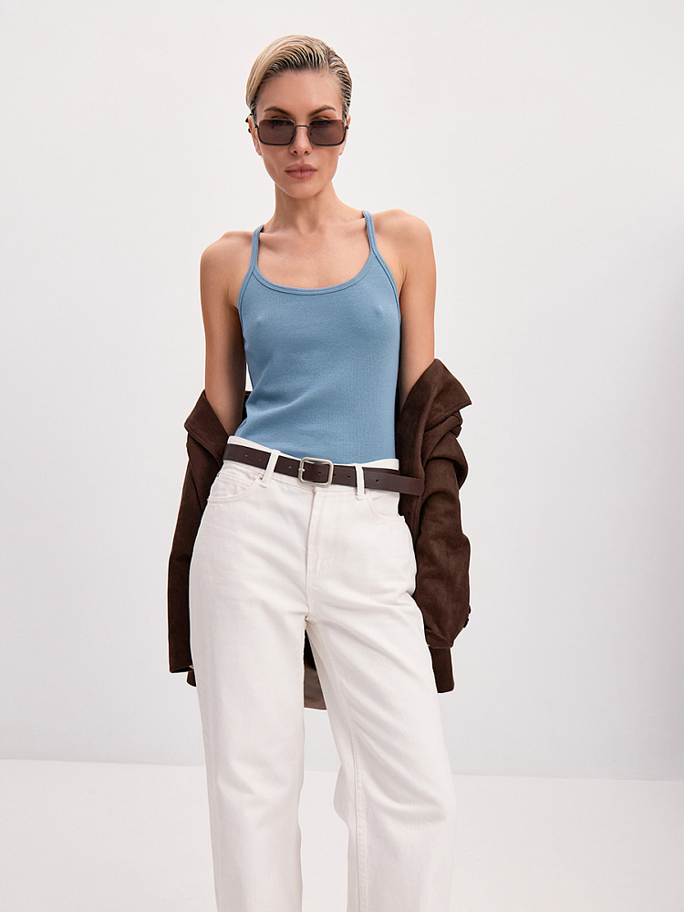 Майка трикотажная в рубчик Basic Дымчато-голубой_13987