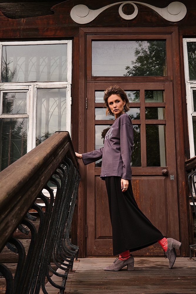 Лонгслив из хлопка Cotton Shik Графит_17577