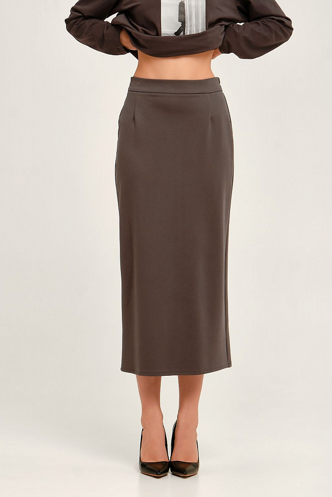 Прямая юбка миди с разрезом Jersey Графит_12721