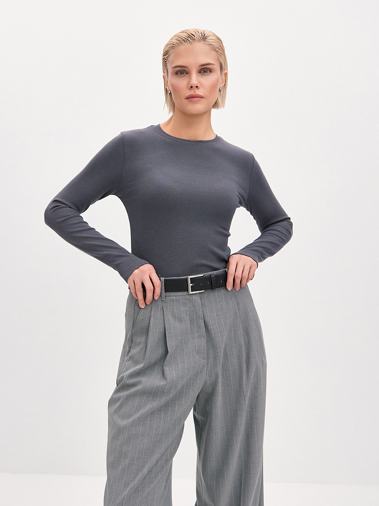 Лонгслив трикотажный в рубчик Basic Графит_13663