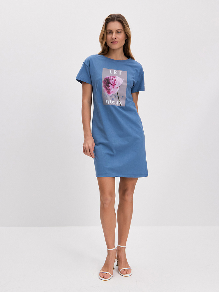 Платье из хлопка Color Print Индиго/Пион_14825