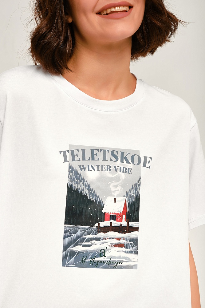 Футболка оверсайз с принтом Altai woman Белый/Телецкое_17932