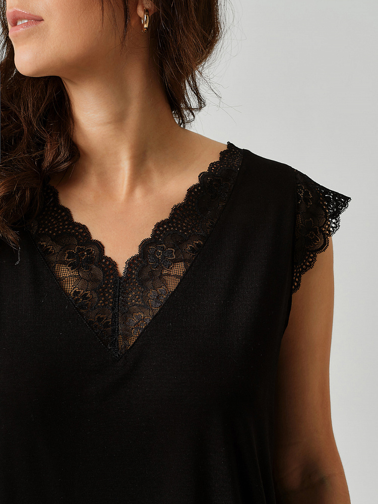 Майка из вискозы с кружевом Lili Черный_9225