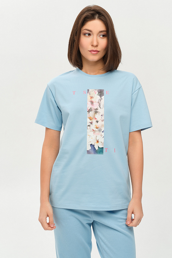 Футболка с принтом Limit Голубой/Яблоня_14431