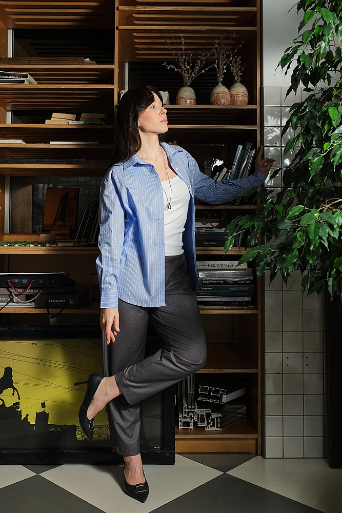 Рубашка голубая из хлопка полоска Fresh_19131