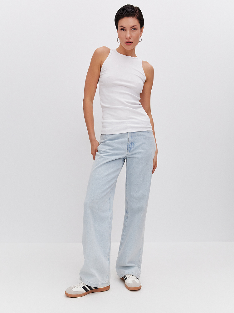 Майка Американка трикотажная в рубчик Basic Белый_10869