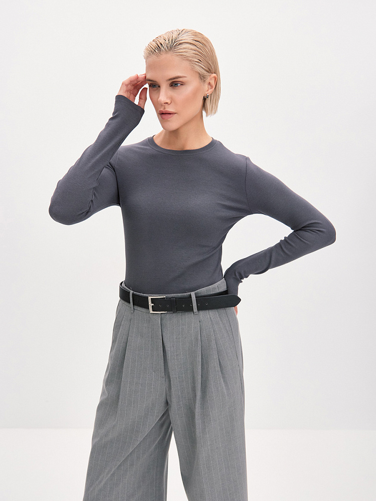 Лонгслив трикотажный в рубчик Basic Графит_13662