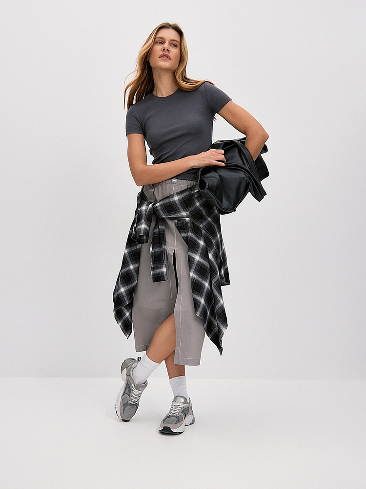 Футболка трикотажная в рубчик Basic Графит_13786