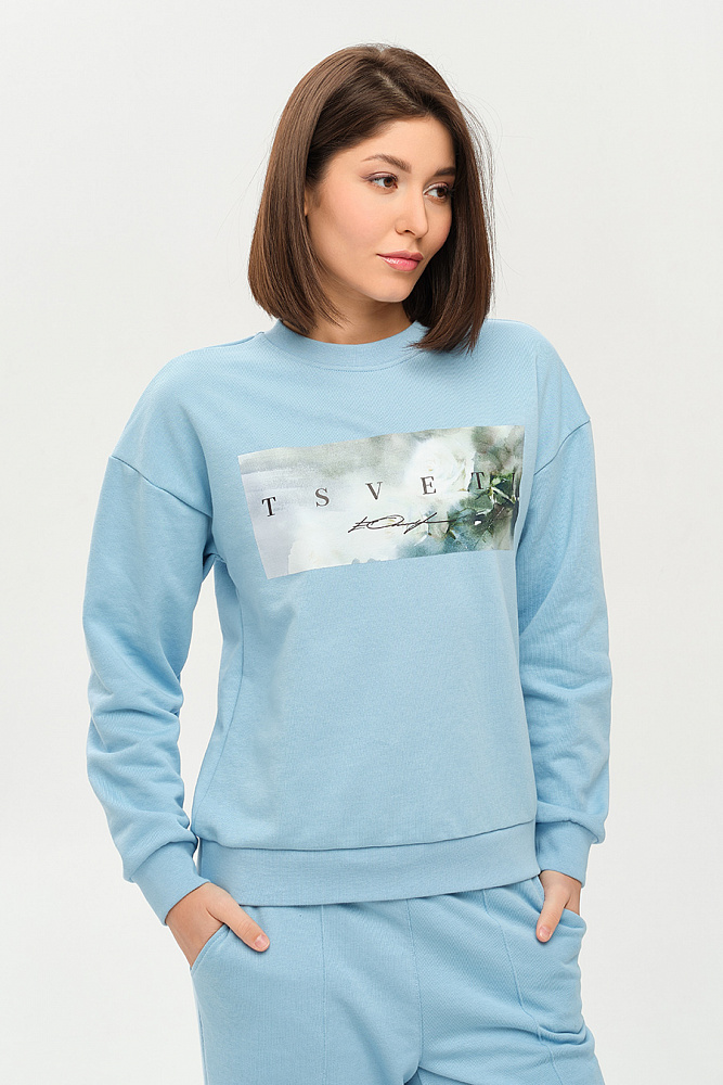 Свитшот из футера Art place Голубой/Зеленая роза_14389